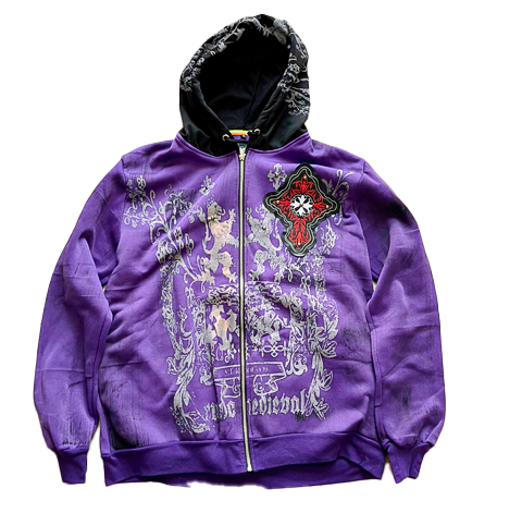 SUDADERA OJO ROJO Y2K MORADA GORRO NEGRO